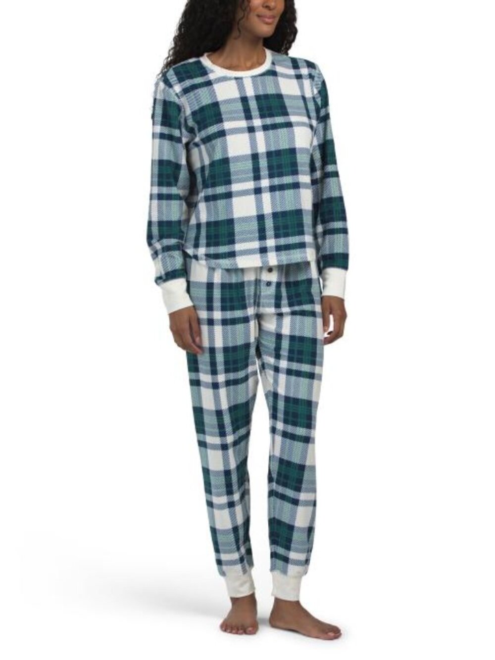 PJ SALVAGE 2pc Cozy Life Plaid Pajama Top And Joggers Set